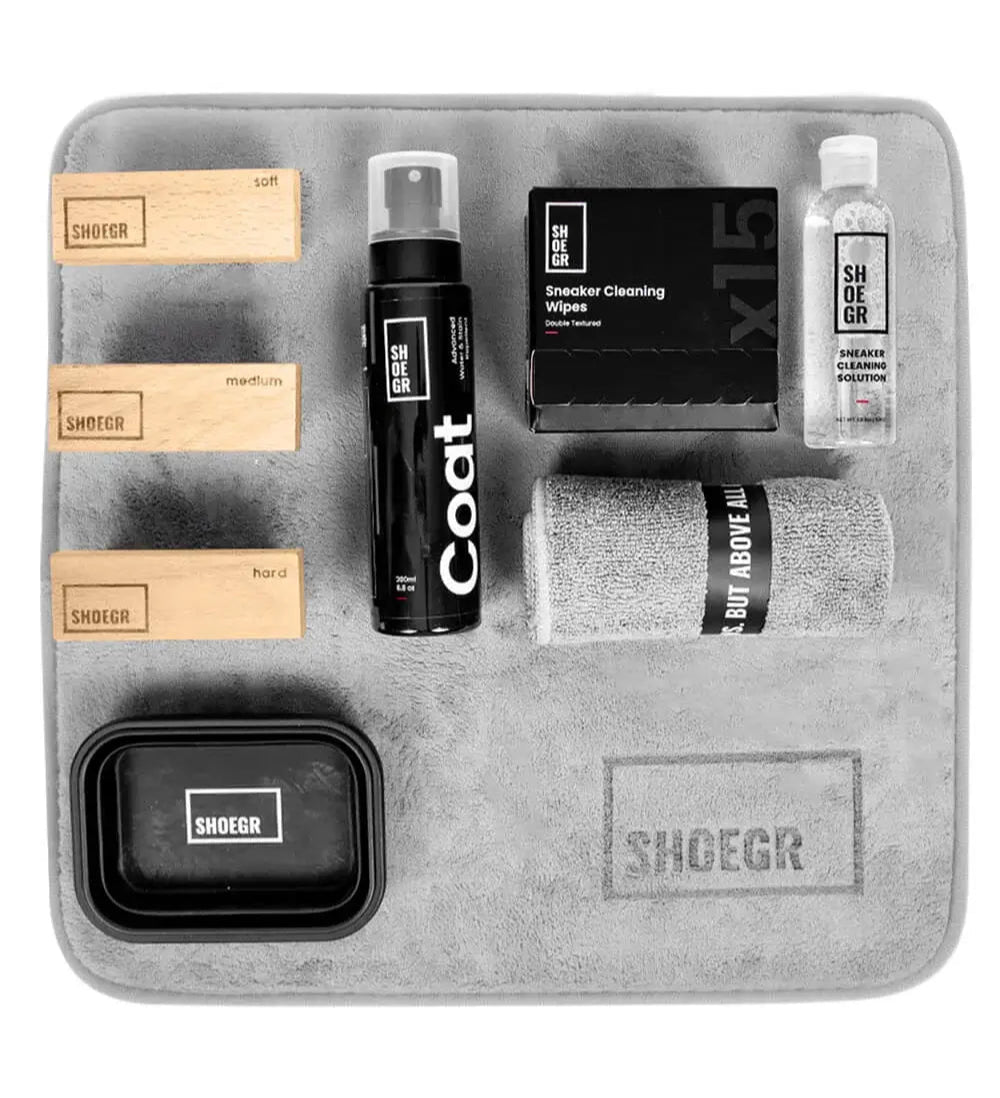 shoegr shoe cleaning kit with wipes for all types of sneakers with mat and repellant combo bundle