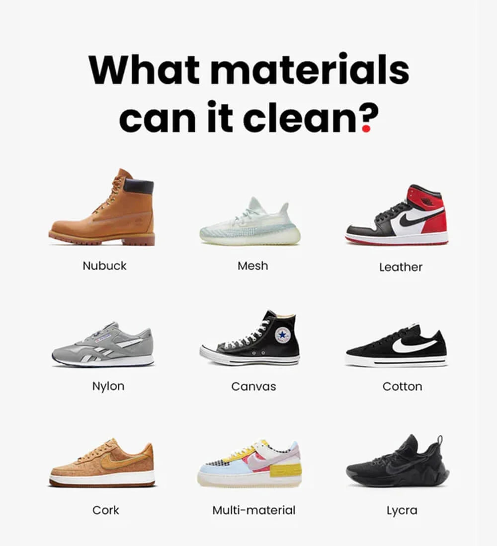 All-in-one shoe cleaning brush for most shoe materials