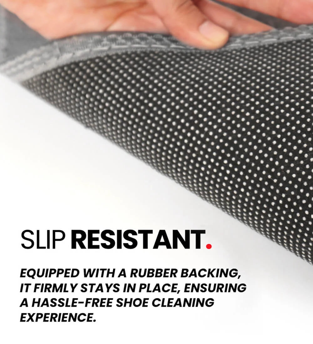 Non-slip shoe cleaning mat with rubber backing