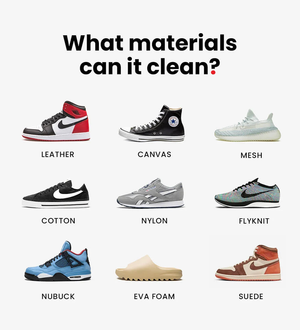 Instant Pro Shoe Cleaning Kit can clean leather, suede, canvas, knit, & mesh shoes