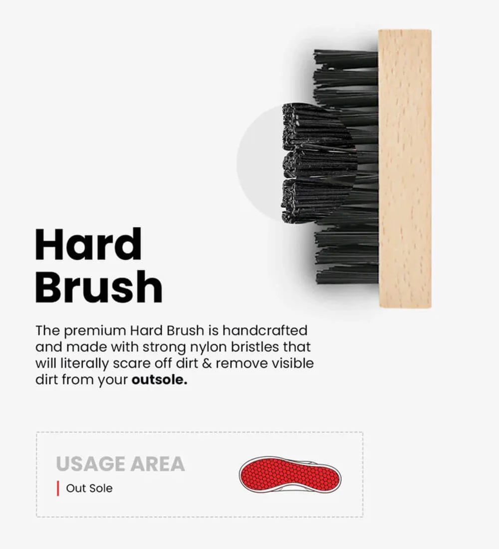 Hard shoe cleaning brush ideal for removing dirt and stain from the outsole.