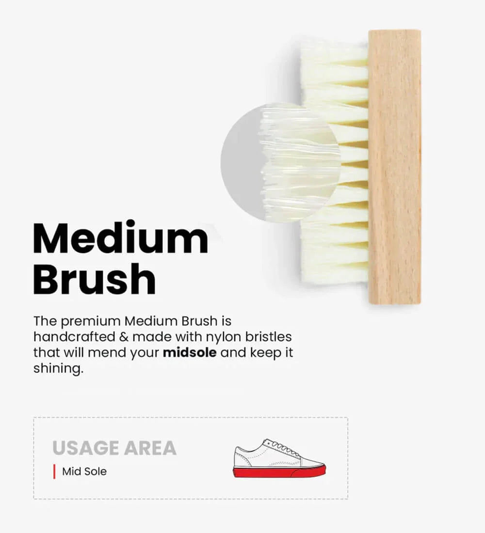 Medium shoe cleaning brush with nylon bristles, designed for cleaning the midsole of shoes