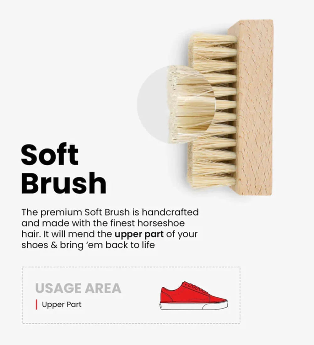 Soft shoe cleaning brush made with horseshoe hair, ideal for cleaning the shoes' upper