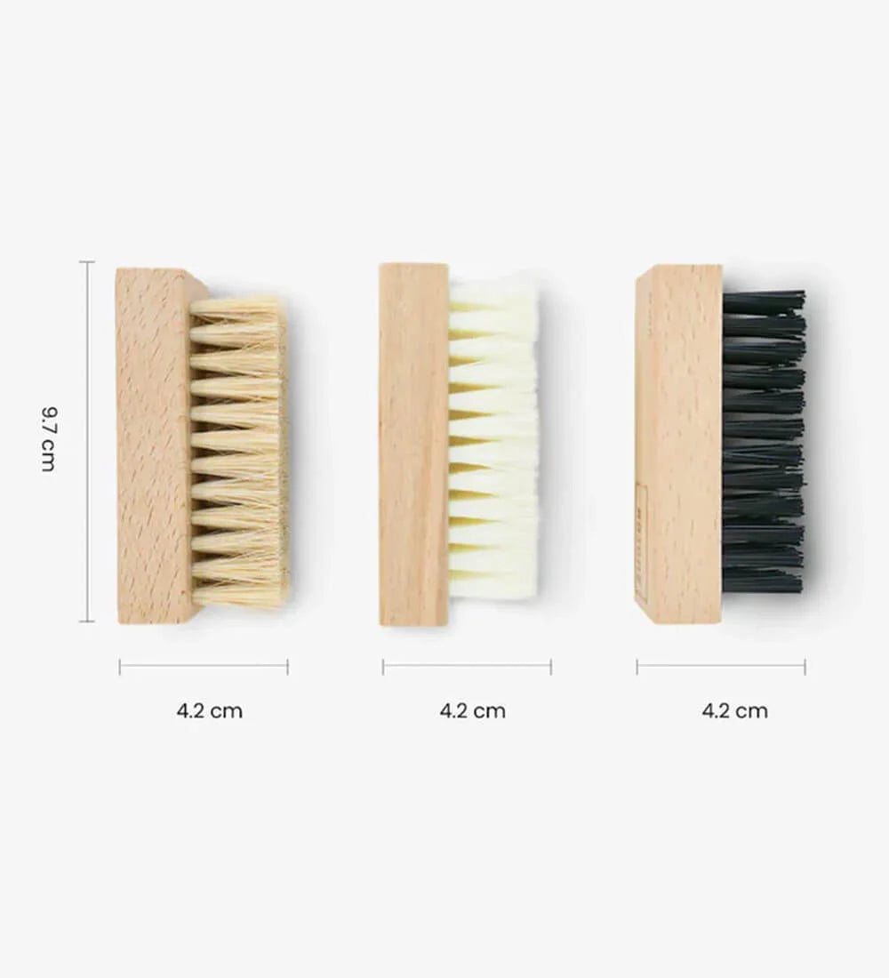 Three perfectly sized shoe cleaning brushes for easy grip