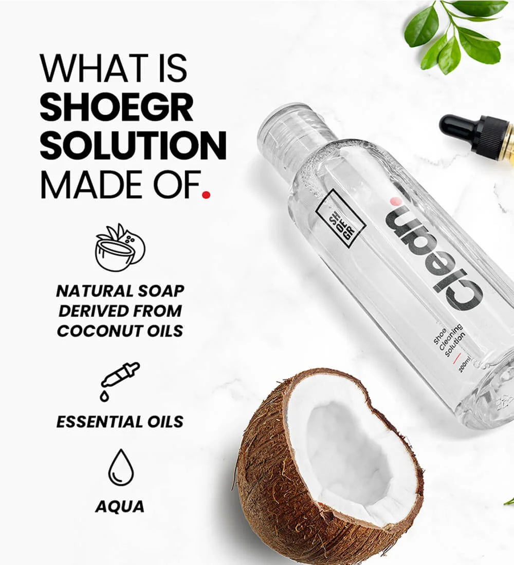 SHOEGR Clean solution made with natural ingredients like coconut and jojoba oil