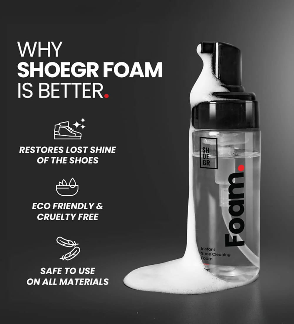 Eco-friendly shoe cleaning foam that restores shine and is safe for shoe materials