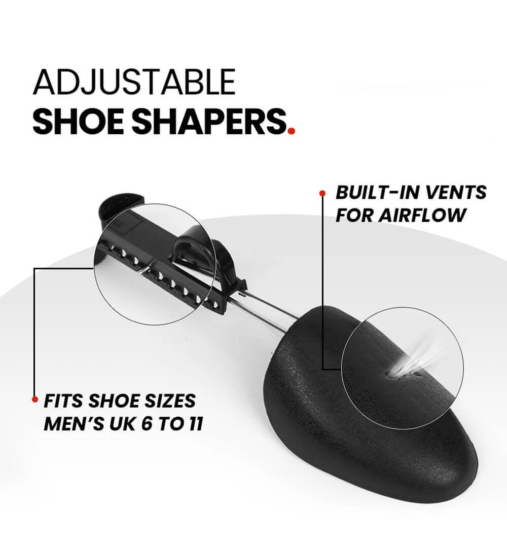Adjustable shoe shapers with built-in vents for airflow