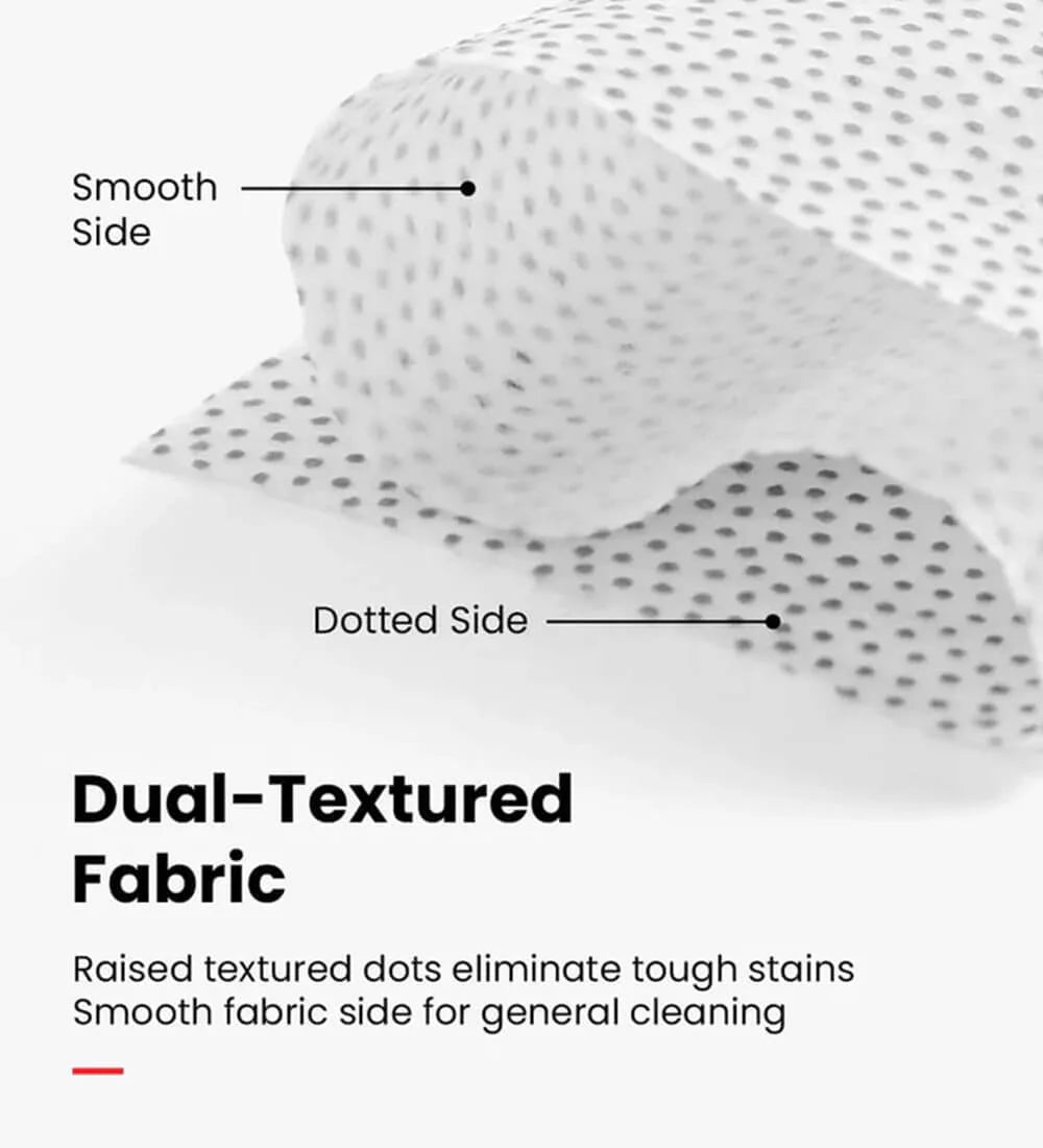 Dual textured wipes (dotted and smooth) ensuring thorough shoe cleaning