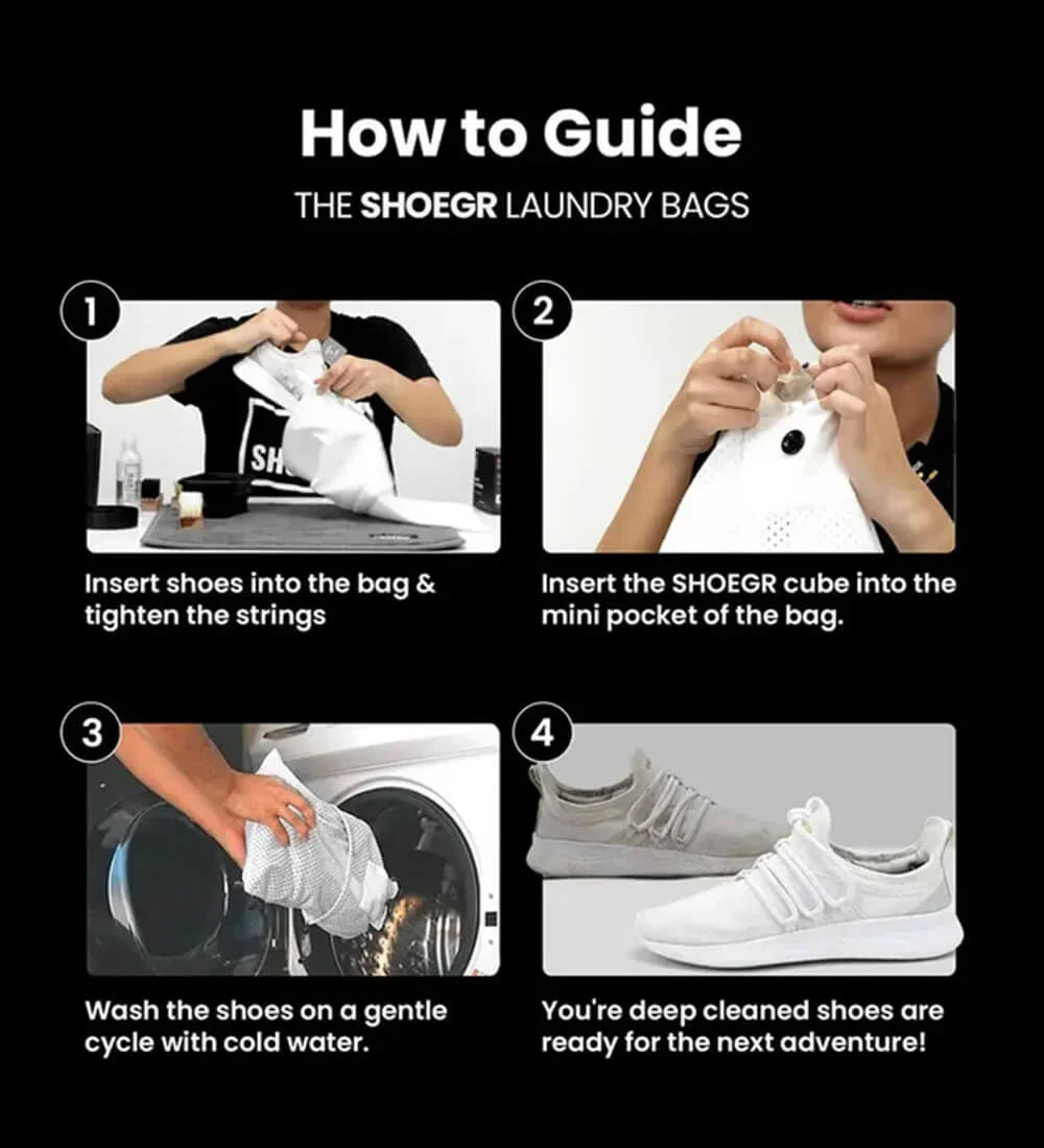 Step by step guide to use SHOEGR shoe laundry kit with laundry bags and pods