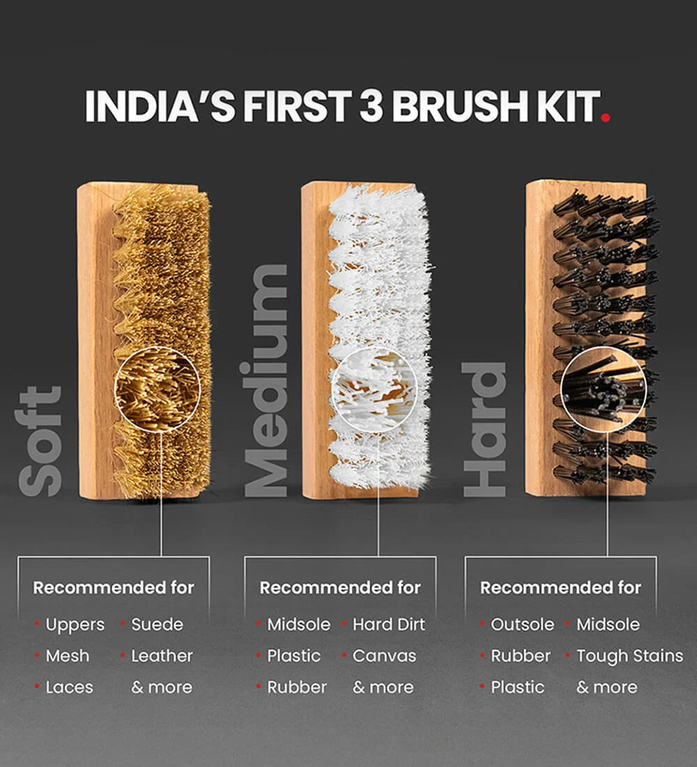 Shoe Cleaning Brushes - Soft, Medium & Hard