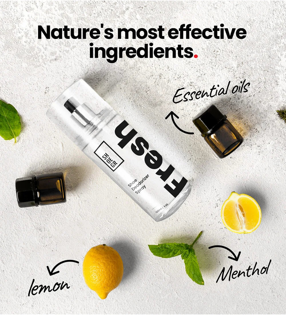 SHOEGR Fresh natural shoe spray with lemon, menthol, and essential oils
