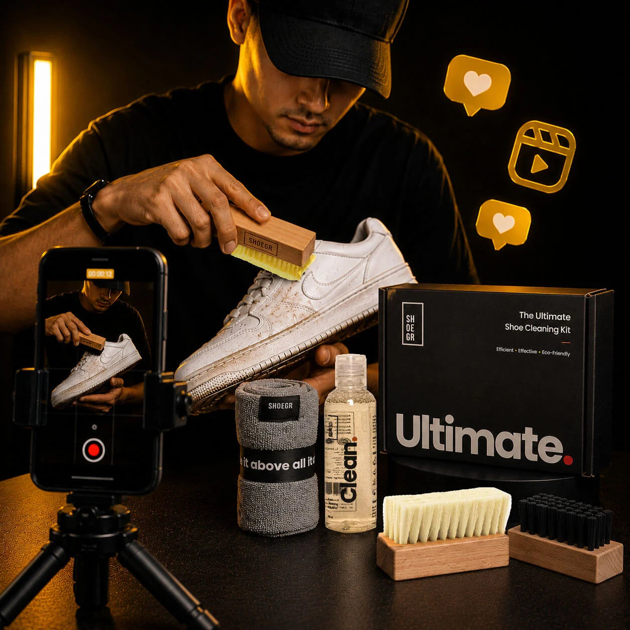 Step 1 of how to enter SHOEGR Well Cared Well Earned Contest - shoot a reel of doing shoecare
