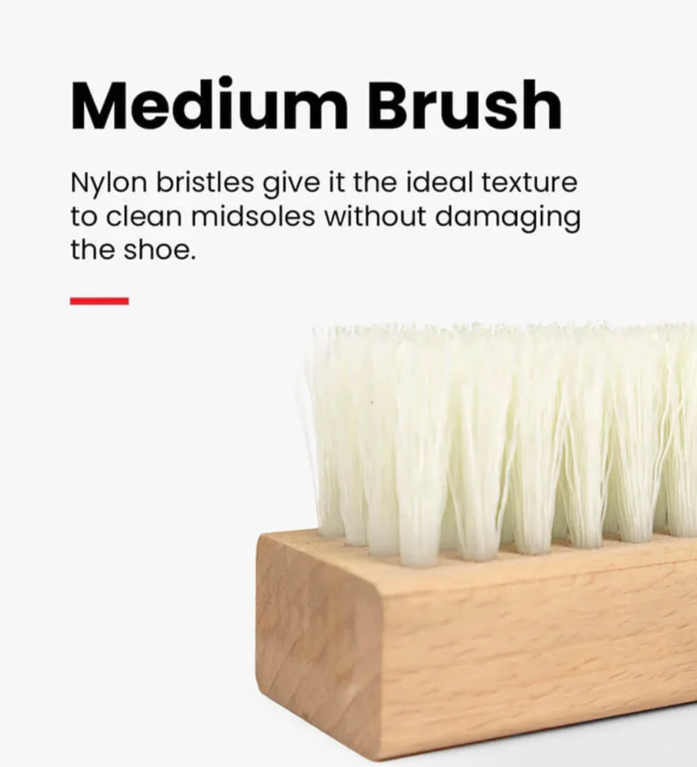 Medium shoe cleaning brush with nylon bristles, designed for cleaning the midsole of shoes