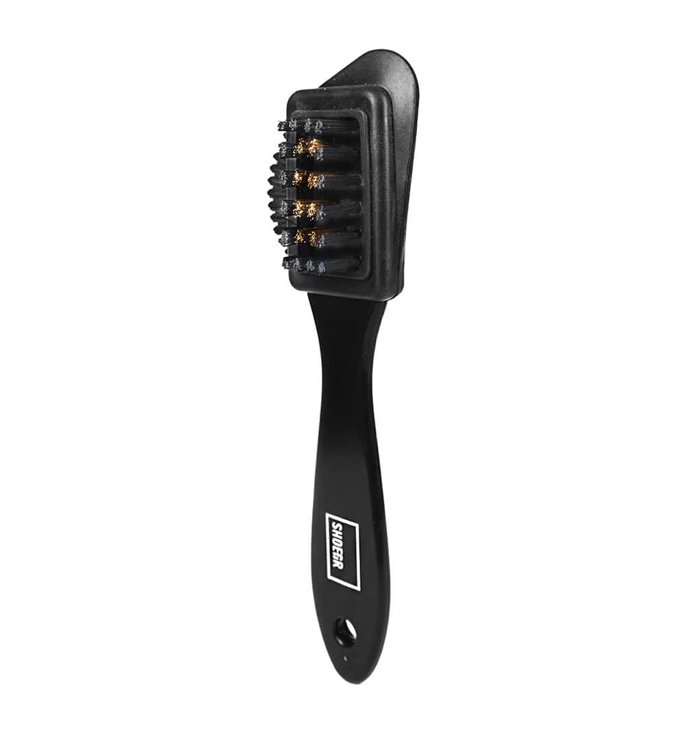 A redesigned brush with dedicated bristles to tackle deep stains, seams, curves, and restore the suede and nubuck nap.