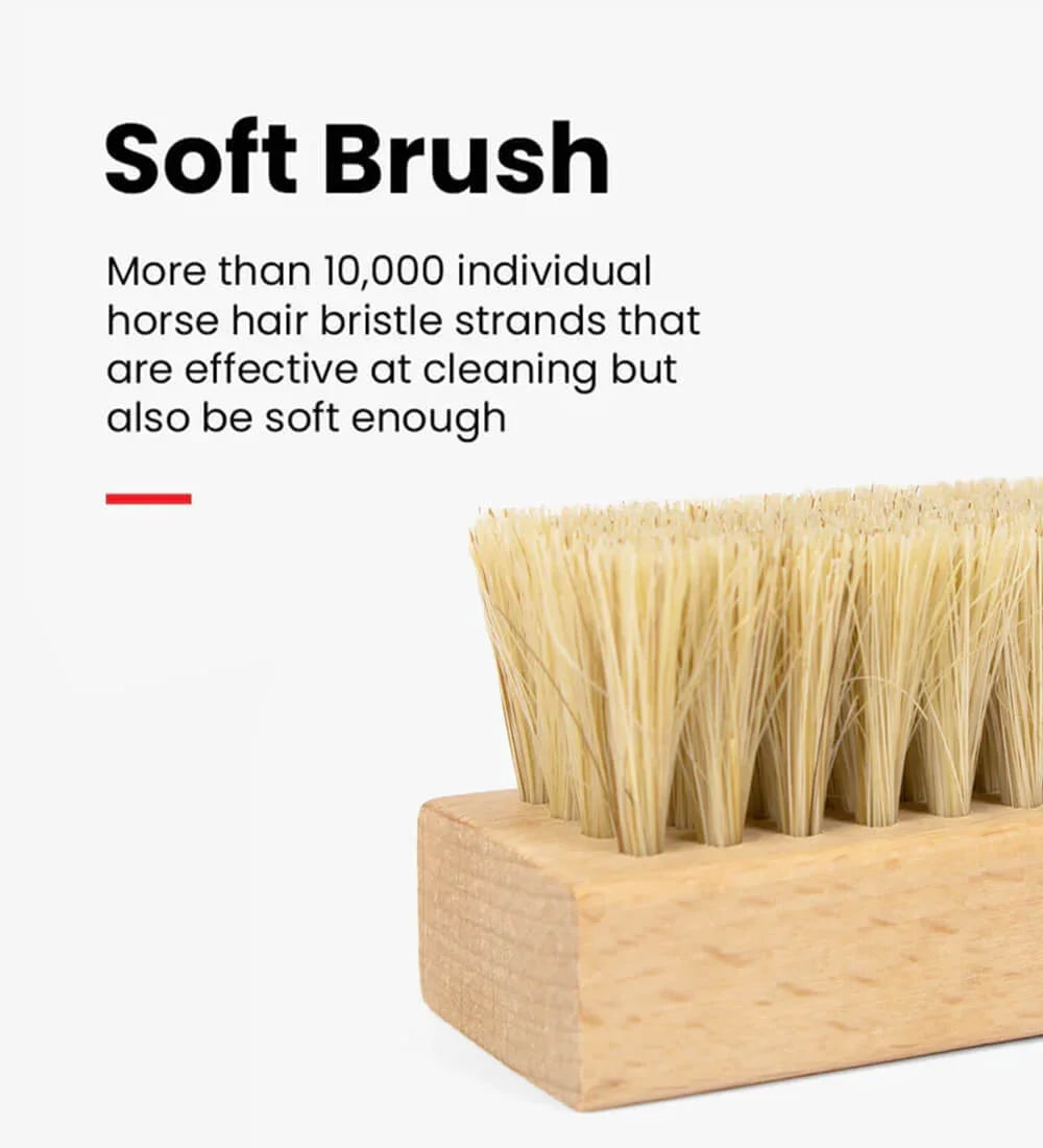 Soft shoe cleaning brush made with horseshoe hair, ideal for cleaning the upper part of shoes and sneakers