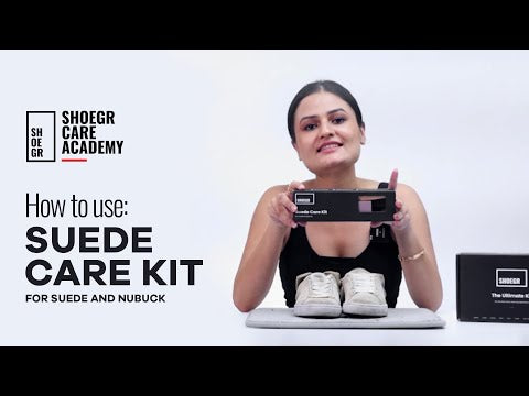 tutorial video on how to clean suede shoes and sneakers with SHOEGR kit for dry cleaning nubuck and suedes online india best quality