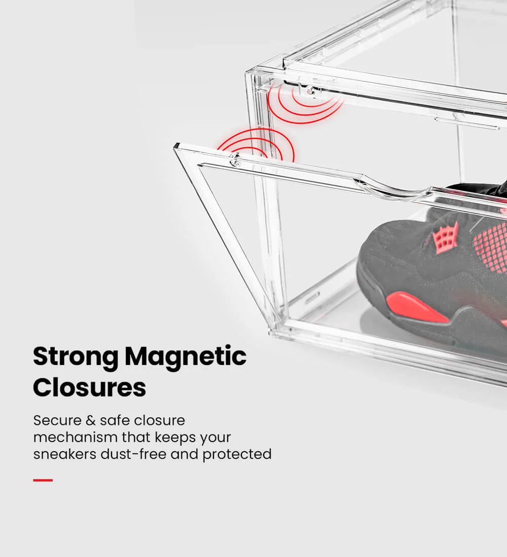 Sneaker crates with strong magnetic closures